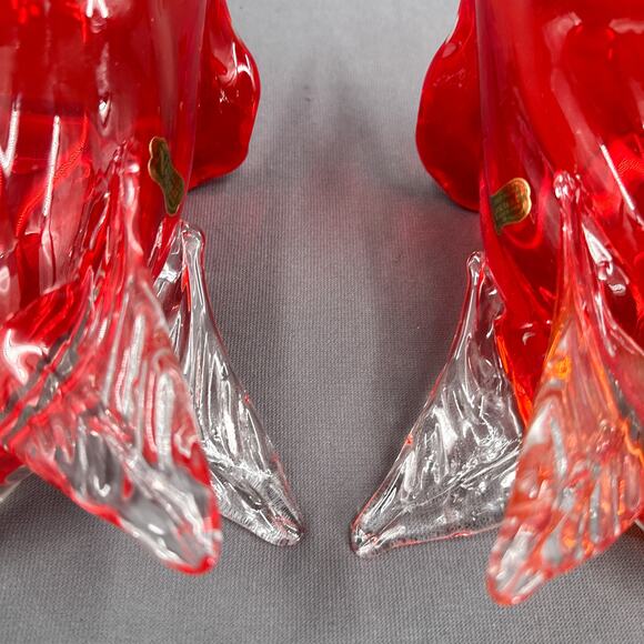 Set of 2 VTG Murano Sommerso Jack in Pulpit Cornucopia Red Clear Vase Japan 8" - Picture 7 of 16